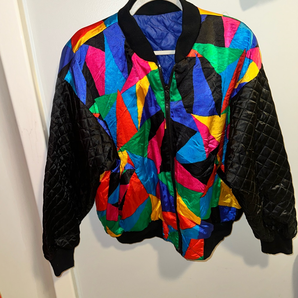 Vintage Mulberry Street Large Reversible Bomber 1980s Multi Color